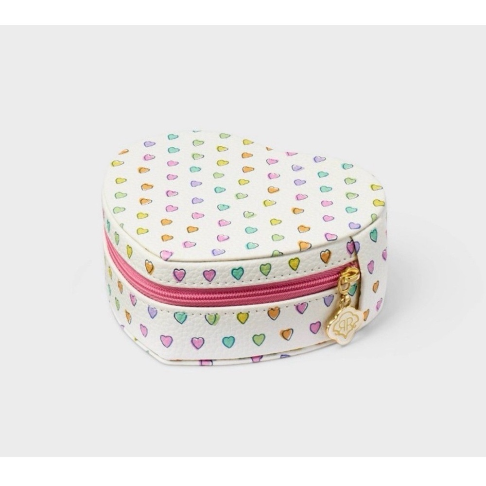 Kids Heart Print Jewelry Case - White with Pink Zipper